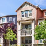 Exterior view of modern apartment building offering luxury rental units in Silicon Valley; Sunnyvale, San Francisco bay area, California